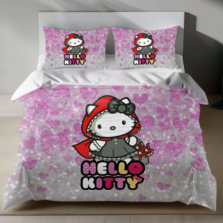 Hello Kitty Little Red Riding Hood Linen Bedding Set - Whimsical Charm for Sanrio Fans 4pcs - Bedding Sets
