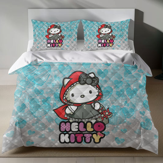 Hello Kitty Little Red Riding Hood bedding set with heart pattern