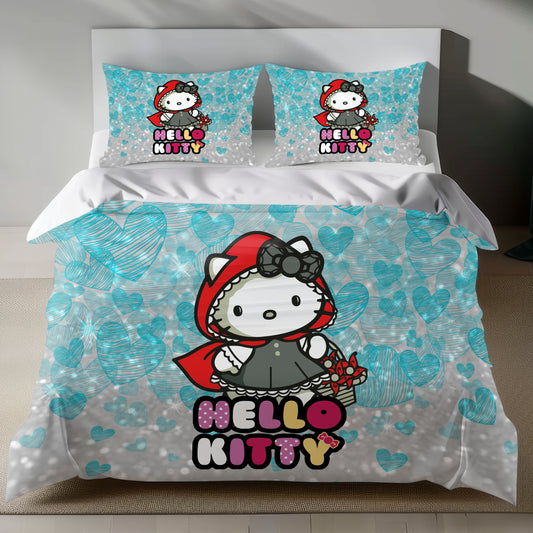 Hello Kitty Little Red Riding Hood bedding set with heart pattern