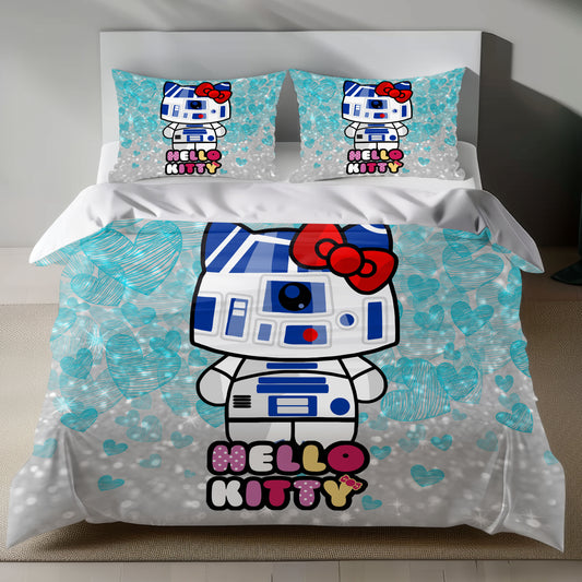 Hello Kitty R2-D2 Linen Bedding Set with Hello Kitty as R2-D2 on a silver background