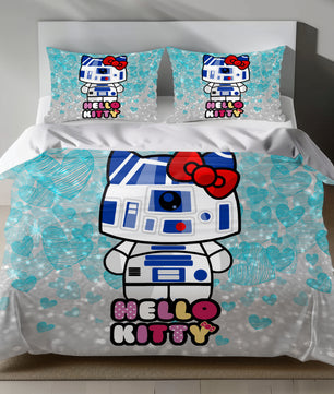 Hello Kitty R2-D2 Linen Bedding Set with Hello Kitty as R2-D2 on a silver background