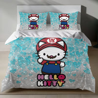 Hello Kitty Super Mario Linen Bedding Set - Playful Adventure for Sanrio Fans 4pcs - Bedding Sets