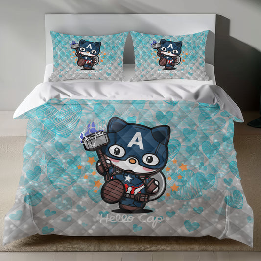 Hello Kitty Superhero bedding set with heart pattern on duvet cover
