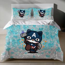 Hello Kitty Superhero Bedding Set - Cute Duvet Cover with Heart Pattern 4pcs - Bedding Sets