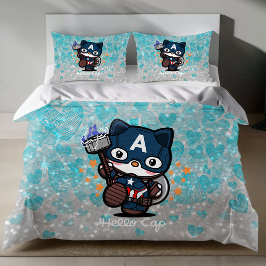 Hello Kitty Superhero bedding set with heart pattern on duvet cover