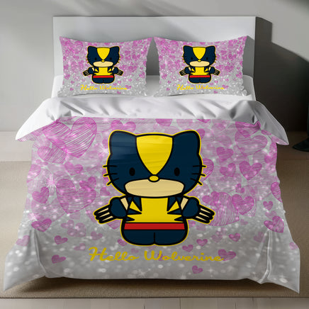Hello Kitty Wolverine Linen Bedding Set - Fierce Charm for Sanrio Fans 4pcs - Bedding Sets