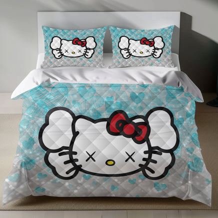 Hello Kitty Bedding Set - Cute Duvet Cover with Heart Patter 4pcs - Quilt Sets