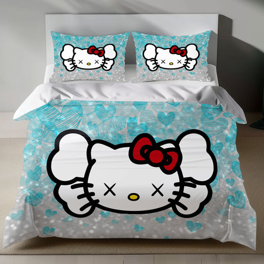 Hello Kitty bedding set with heart pattern and unique design on duvet cover