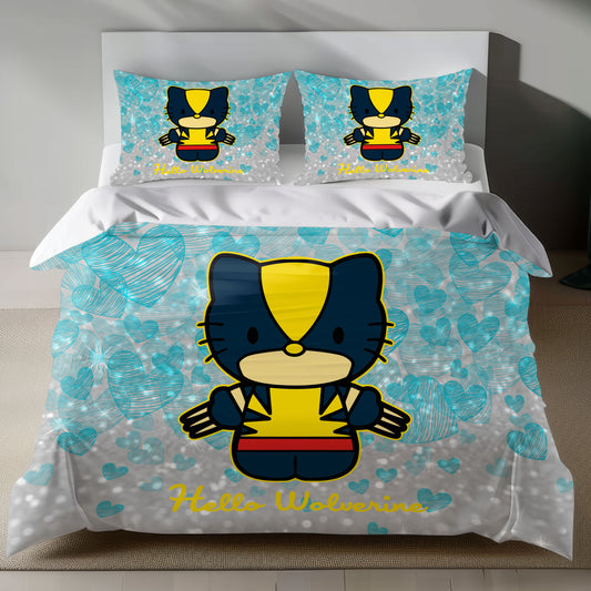 Hello Kitty bedding set with heart pattern on duvet cover
