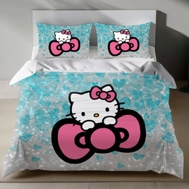 Hello Kitty Linen Bedding Set - Eco-Friendly Duvet Cover & Pillowcases 4pcs - Bedding Sets