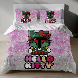 Hello Kitty Meets Boba Fett: Premium Linen Duvet Cover Set 4pcs - Bedding Sets