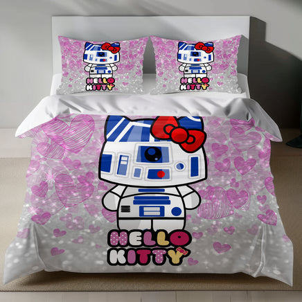 Hello Kitty R2-D2 Linen Duvet Cover Set - Eco-Friendly & Hypoallergenic 4pcs - Bedding Sets