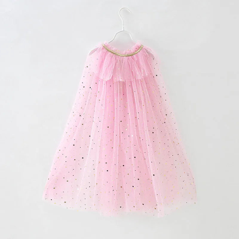 Lusy Store LLC Little Girls Sequins Tulle Cape Children Princess Party Dress Up Cloaks Thin Blue Pink White Halloween Costumes costume