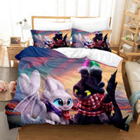 How To Train Your Dragon Bedding Set Toothless & Light Fury Winter Warmth Duvet Cover Colorful