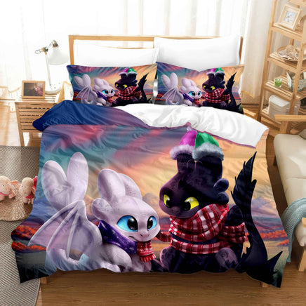 How To Train Your Dragon Bedding Set Toothless & Light Fury Winter Warmth Duvet Cover Colorful