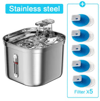 Ultra-Quiet Stainless Steel Cat Fountain with Automatic Sensor & Filter Silver 2.2L-X5 Filter