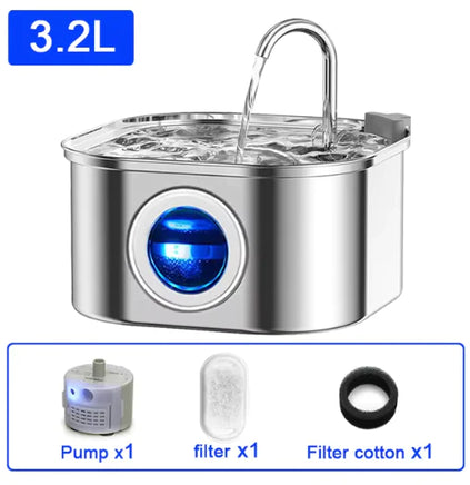 Ultra-Quiet Stainless Steel Cat Fountain with Automatic Sensor & Filter Silver 3.2L-Basic