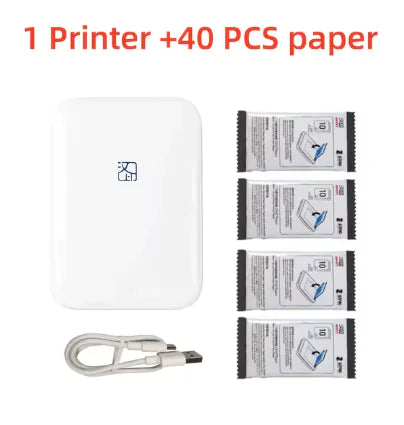 MT53 Mini Color Phone with Bluetooth and ID Photo Pocket Printer (White) Add 40pcs paper 8.4 * 11.7 * 1.9cm 3.3 * 4.6 * 0.7in