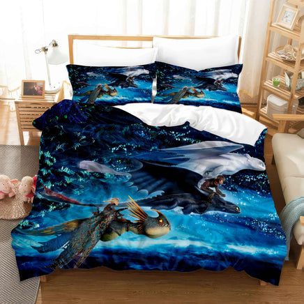 How To Train Your Dragon Bedding Set Toothless & Light Fury Duvet Cover Colorful