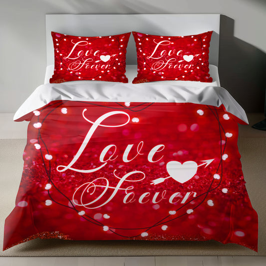 Love Fever Romantic Linen Bedding Set with Heart and Glitter Design
