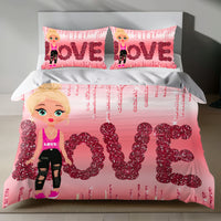 Love Themed Linen Bedding Set - Glittery Pink Design 4pcs - Bedding Sets
