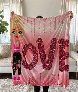 Love Themed Linen Bedding Set with Glittery Pink Design duvet cover