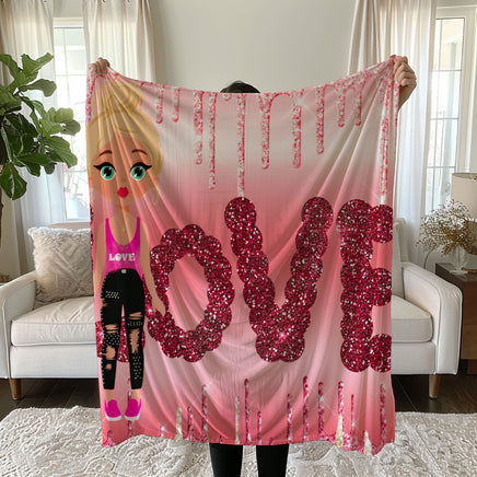 Love Themed Linen Bedding Set - Glittery Pink Design