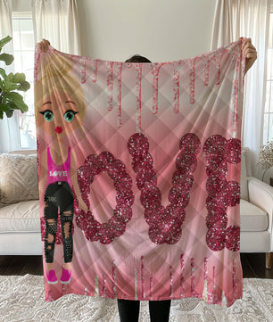 Love Themed Linen Bedding Set with Glittery Pink Design quilt