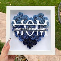 Mother day gift - Custom gift heart flower shadowbox frame with kids name