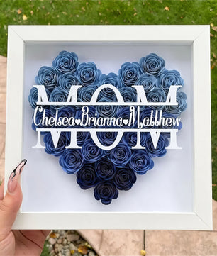 Mother day gift - Custom gift heart flower shadowbox frame with kids name - Lusy Store LLC 
