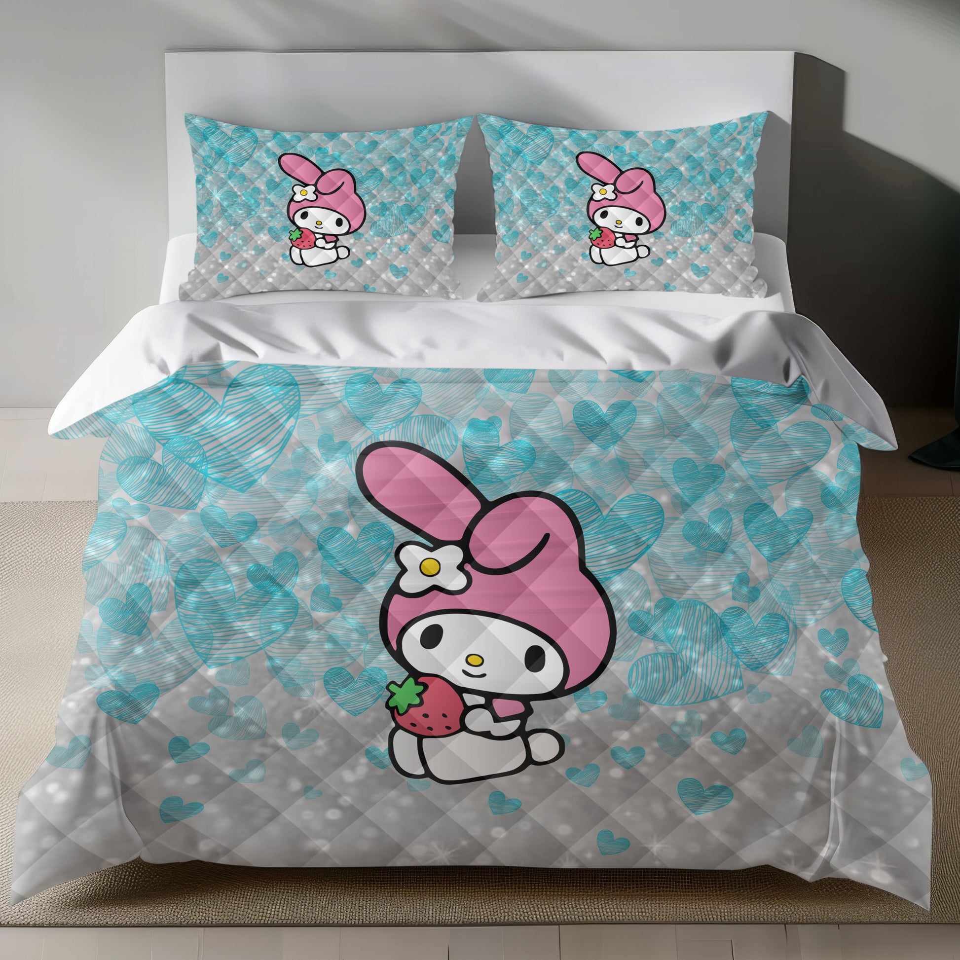 My Melody bedding set with heart pattern on duvet cover