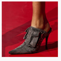 Side Zip Denim Mules Black Denim EU 36 US 6