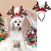 Christmas Pet Clothes Red Nose Deer Sweater Small Medium and Large Dog Clothes Coffee color Christmas hat antler headband (free size) XXS