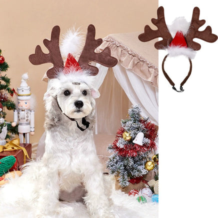 Christmas Pet Clothes Red Nose Deer Sweater Small Medium and Large Dog Clothes Coffee color Christmas hat antler headband (free size) XXS