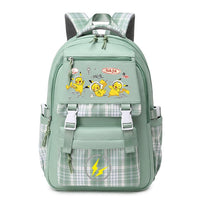 Pokemon Pikachu Men's and Women's Pokemon Schoolbag JK Green# Three Pikachu [Send Pendant +2 Badges]]