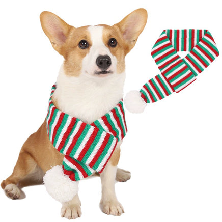 Christmas Pet Clothes Red Nose Deer Sweater Small Medium and Large Dog Clothes Red, green and white unilateral scarf (free size) XXS