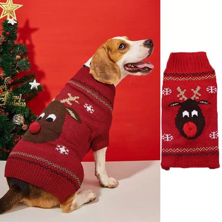 Christmas Pet Clothes Red Nose Deer Sweater Small Medium and Large Dog Clothes Red