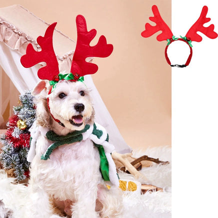 Christmas Pet Clothes Red Nose Deer Sweater Small Medium and Large Dog Clothes Red Bell antler headband (free size) XXS