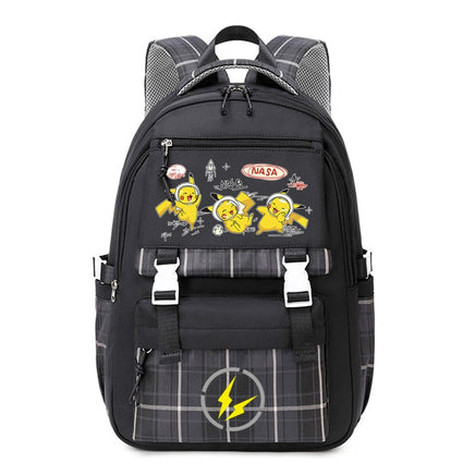 Pokemon Pikachu Men's and Women's Pokemon Schoolbag JK Black# Three Pikachu [Send Pendant +2 Badges]]