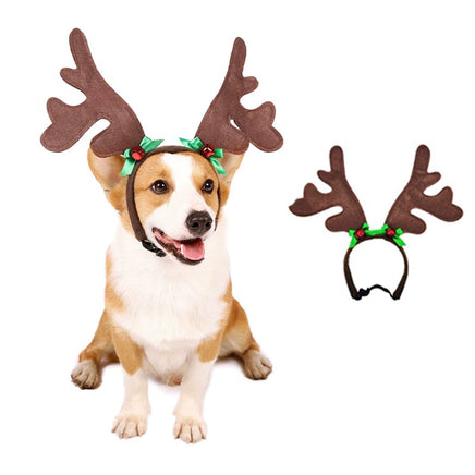 Christmas Pet Clothes Red Nose Deer Sweater Small Medium and Large Dog Clothes Brown color Bell antler headband (free size) XXS