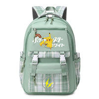 Pokemon Pikachu Men's and Women's Pokemon Schoolbag JK Green# Pikachu Dancing [Send Pendant +2 Badges]]