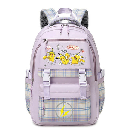 Pokemon Pikachu Men's and Women's Pokemon Schoolbag JK Purple# Three Pikachu [Send Pendant +2 Badges]]