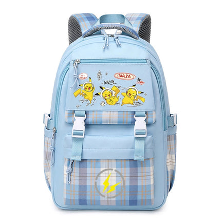 Pokemon Pikachu Men's and Women's Pokemon Schoolbag JK Blue# Three Pikachu [Send Pendant +2 Badges]]