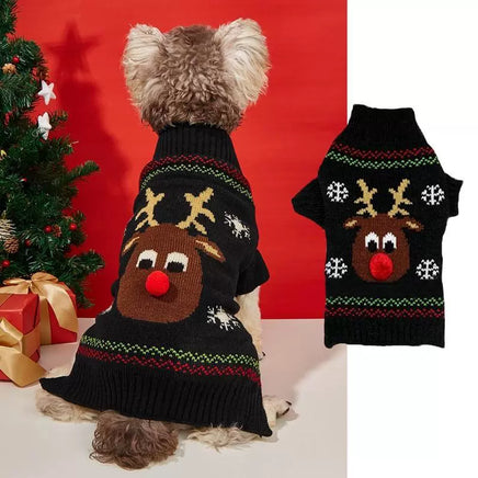 Christmas Pet Clothes Red Nose Deer Sweater Small Medium and Large Dog Clothes Black
