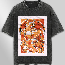 Pokemon tee shirt - Charmander streetwear vintage t shirt - Unisex hip hop loose tops tees Dark Gray