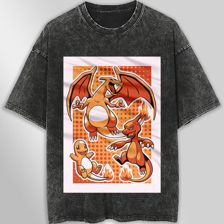 Pokemon tee shirt - Charmander streetwear vintage t shirt - Unisex hip hop loose tops tees Dark Gray