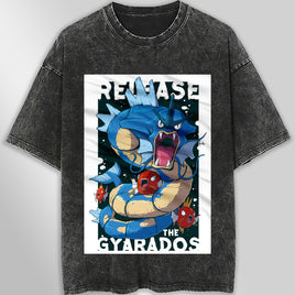 Pokemon tee shirt - Streetwear vintage t shirt - Unisex hip hop loose tops tees Dark Gray