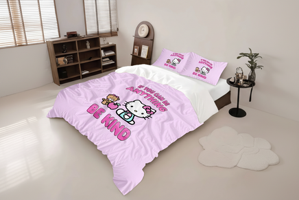Be Kind Pink Teddy Bear Bedding Set - Soft Lilac Hello Kitty Bed Sheets