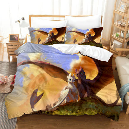 How to Train Your Dragon Bedding - Premium Toothless and Light Fury Bed Set Style-2
