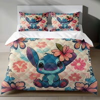 Lusy Store Stitch Bed Set - Lilo &amp; Stitch Bedding Set/Quilt Set - Cute Vintage Stitch - Linen Duvet Cover and Pillowcase Bed Sheets